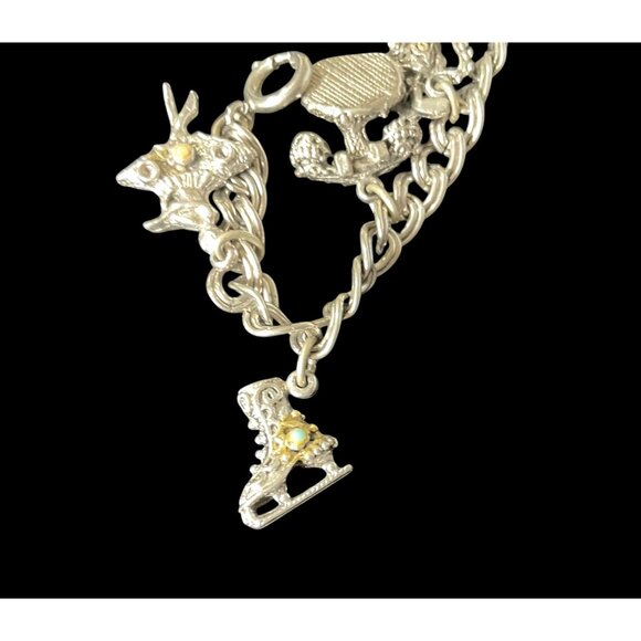 Vintage Silver-Tone Link Chain 9 Filigree Gem Charm Bracelet 7.5” - Picture 14 of 14